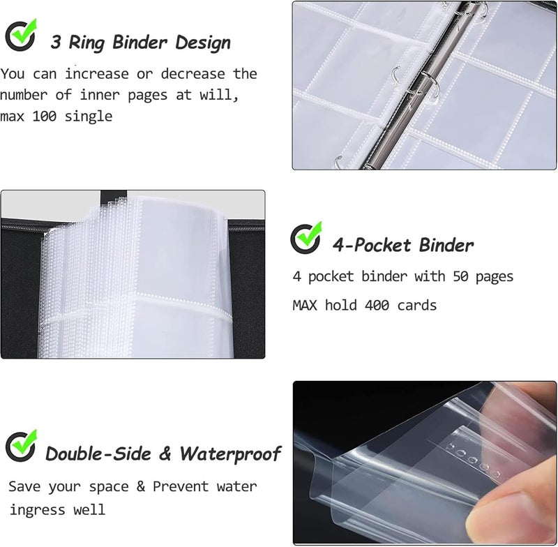 Rmannke 400 Pockets Sports Card Binder Sleeves for Trading Cards, Carrying Case with Sports Card Sleeves Album Holder Protectors for Football Baseball Cards - Image 5